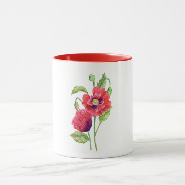 Red Poppies Floral Art Mug (Center)