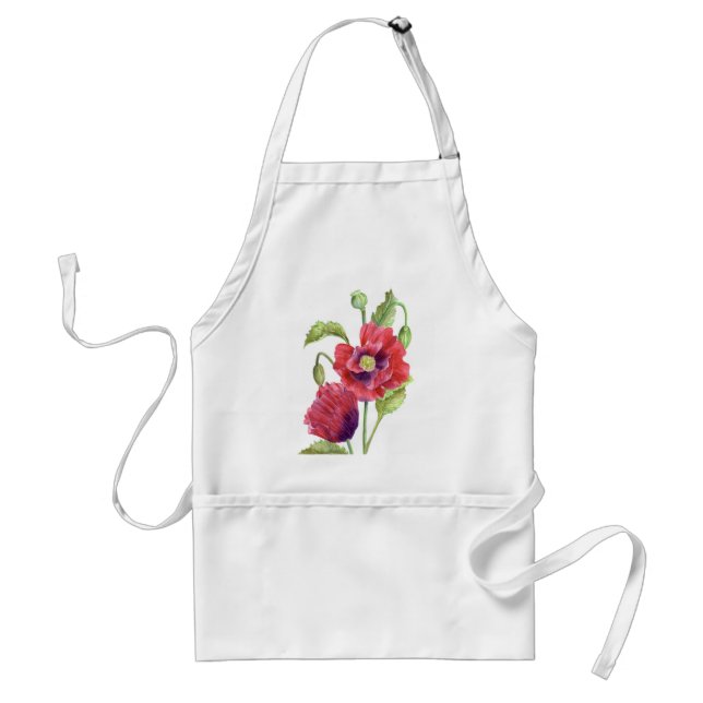 Red Poppies Floral Art Standard Apron (Front)