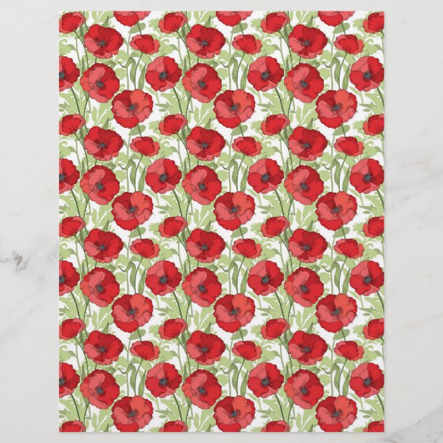 Red Poppies Floral Arts & Craft Scrapbook Paper (Front)