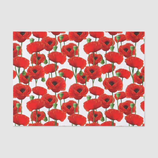 Red Poppies Floral Pattern Tissue Paper (Front)
