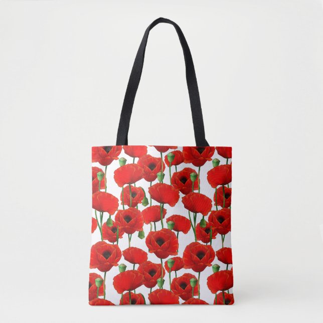 Red Poppies Floral Pattern Tote Bag (Front)
