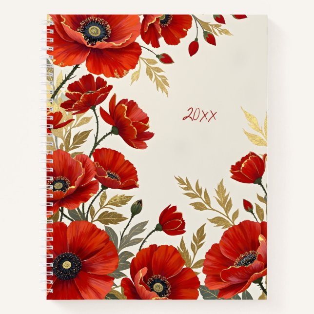 Red Poppies Floral Spiral-bound Journal Notebook (Front)