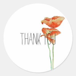 Red Poppies Floral Thank you Classic Round Sticker