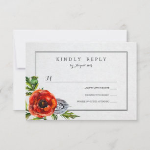 Red Poppies Floral Watercolor Wedding RSVP Card