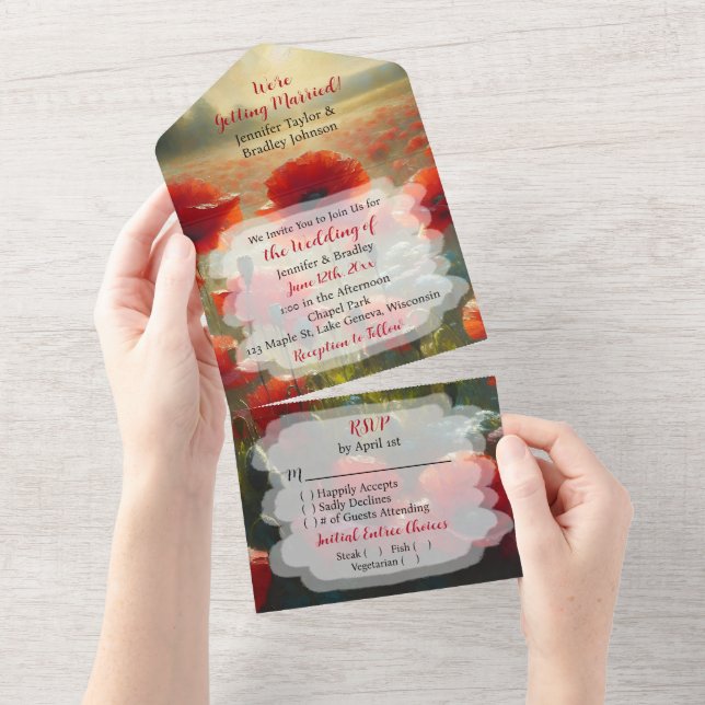 Red Poppies Floral Wedding All In One Invitation (Tearaway)