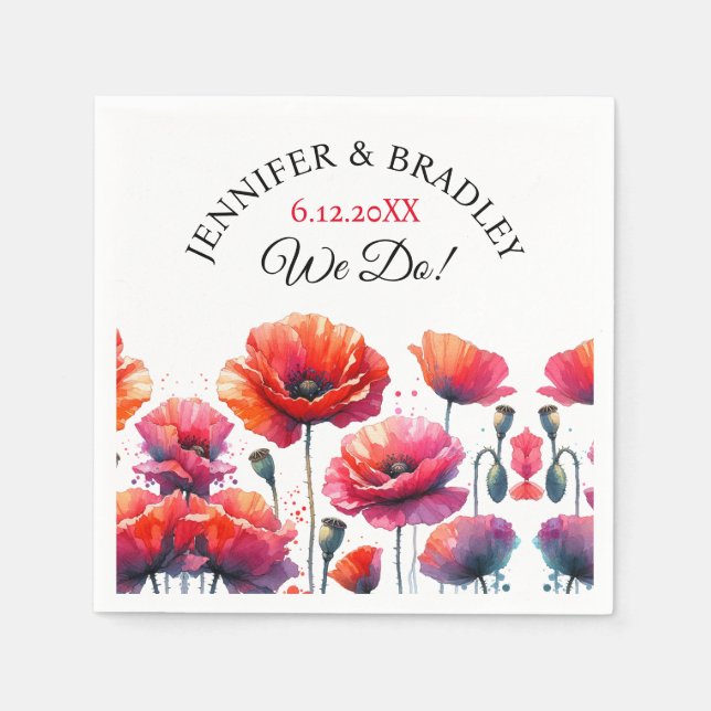 Red Poppies Floral Wedding  Napkin (Front)