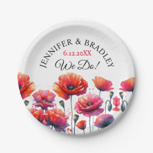 Red Poppies Floral Wedding  Paper Plate
