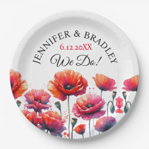 Red Poppies Floral Wedding Paper Plate