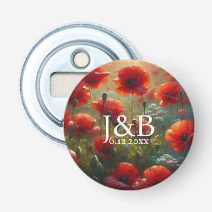 Red Poppies Floral Wedding Personalized Bottle Opener