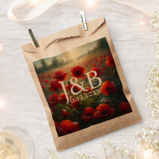 Red Poppies Floral Wedding Personalized Favour Bag