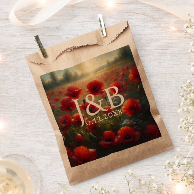 Red Poppies Floral Wedding Personalized Favour Bag (Clipped)
