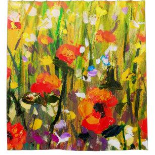 Red poppies flower field - Original handmade abstr