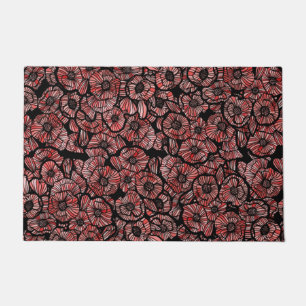 Red Poppies Flower Pattern Ink Poppy               Doormat