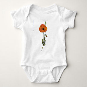 Red Poppies Flower Vintage Botanical Print Baby Bodysuit