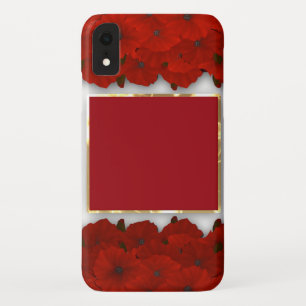 Red poppies flowers floral frame white pattern iPhone XR case