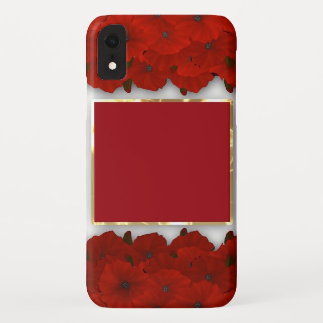 Red poppies flowers floral frame white pattern Case-Mate iPhone case (Back)