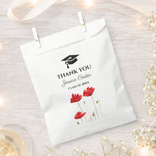 Red Poppies Flowers Floral Graduation Thank you  Favour Bag