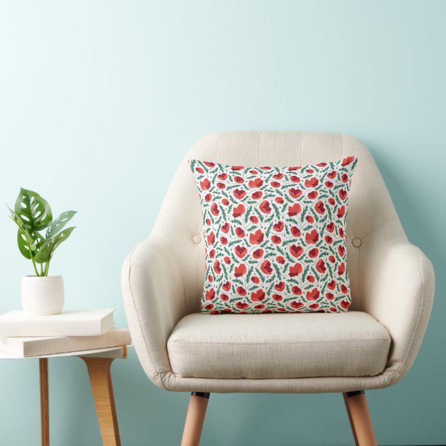 Red Poppies Flowers Pattern Spring Summer  Throw Pillow (Chair)