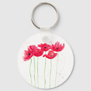 Red poppies flowers trendy traditional flowers keychain