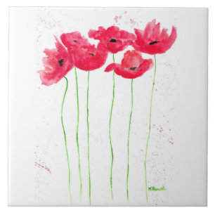 Red poppies flowers trendy traditional flowers  tile