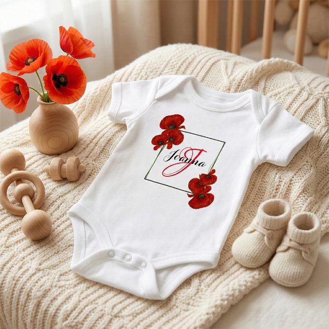 Red Poppies Frame Personalized Baby Bodysuit (Creator Uploaded)