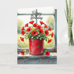 Red Poppies in a Coffee Tin Personalized Birthday  Card