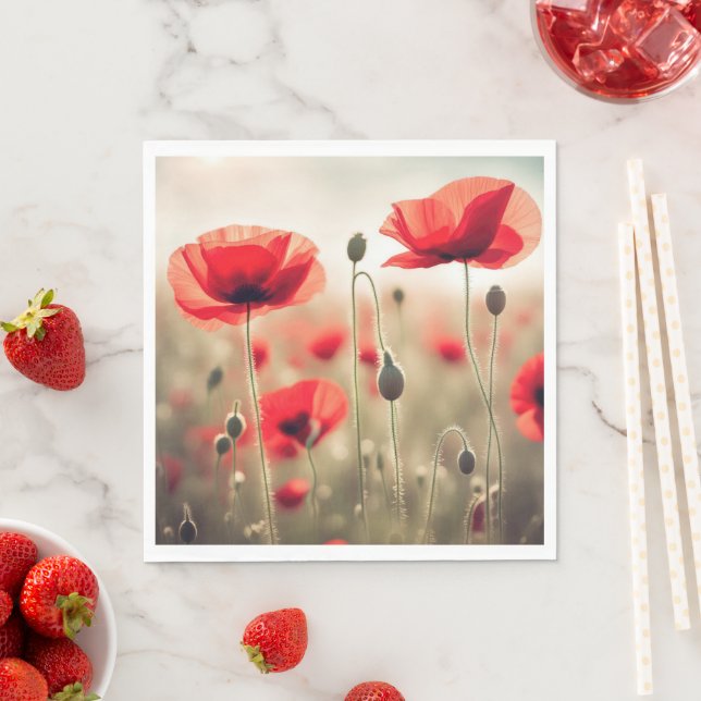 Red Poppies In a Field Napkin (Insitu)