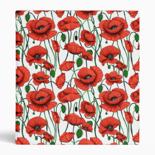 Red Poppies in a Field on White Binder
