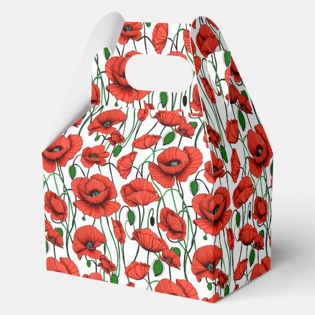 Red Poppies in a Field on White Favor Box (Front)