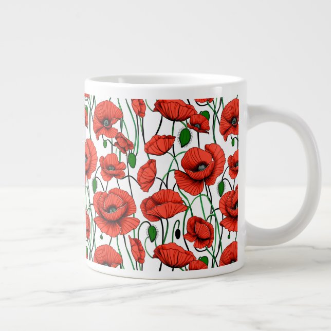 Red Poppies in a Field on White Large Coffee Mug (Right)