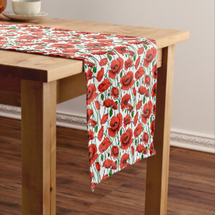Red Poppies in a Field on White Medium Table Runner