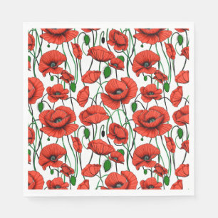 Red Poppies in a Field on White Napkin