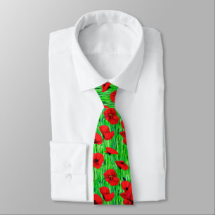 Red Poppies in a Green Field Tie