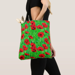 Red Poppies in a Green Field  Tote Bag