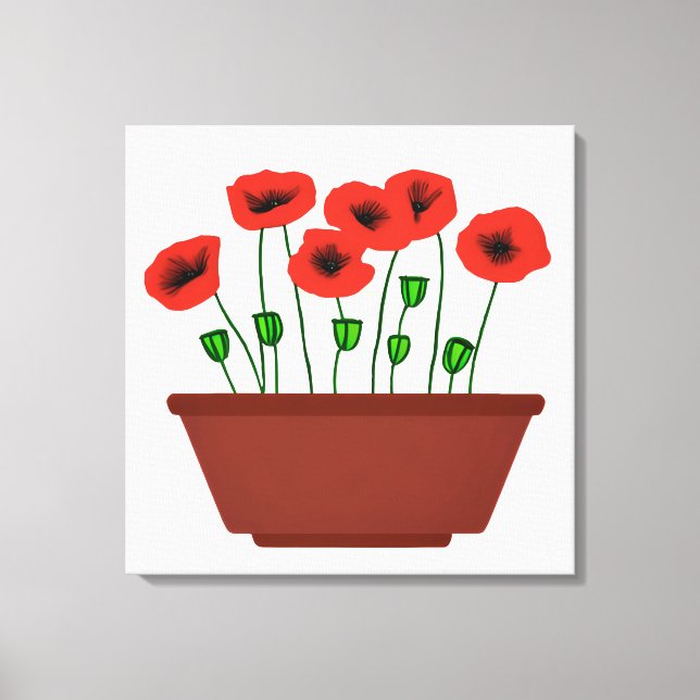 Red Poppies in a Terracotta Planter  Canvas Print (Front)