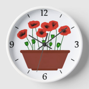 Red Poppies in a Terracotta Planter Clock