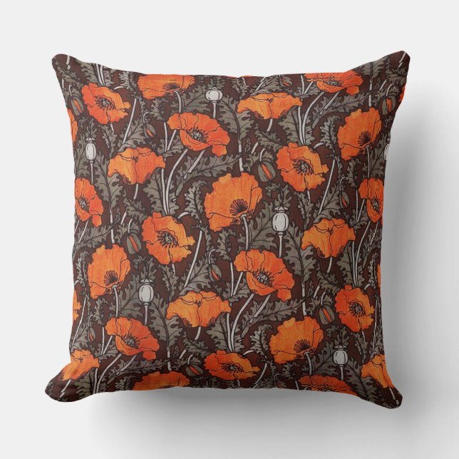RED POPPIES IN BLACK WHITE Poppy Field Floral Throw Pillow (Front)