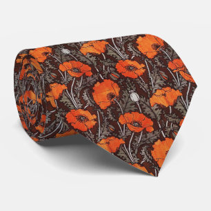 RED POPPIES IN BLACK WHITE Poppy Field Floral Tie