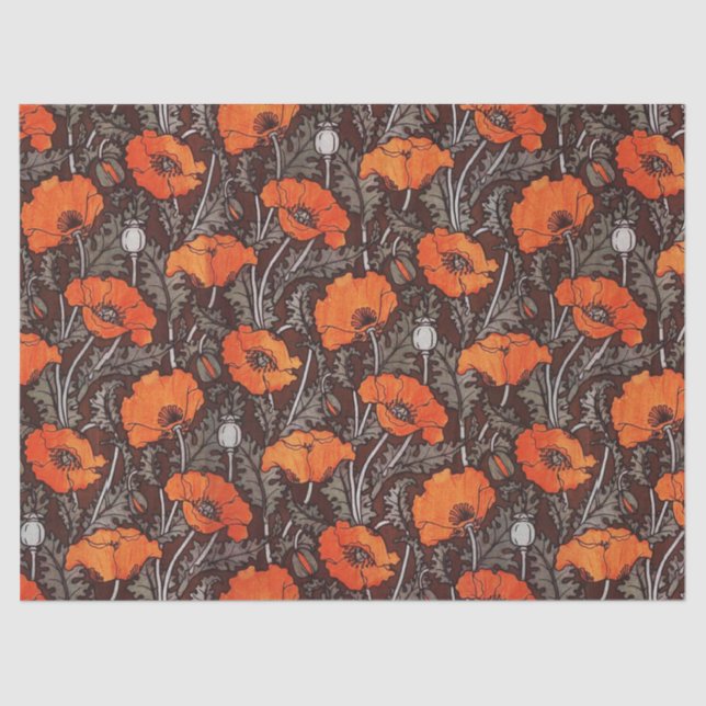 RED POPPIES IN BLACK WHITE Poppy Field Floral Tissue Paper (Front)