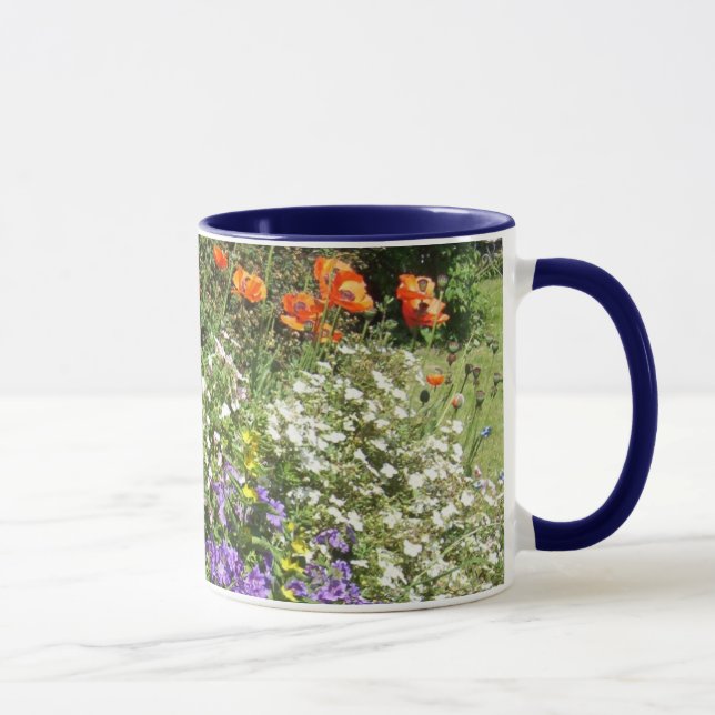 Red Poppies in Colourful Flowerbed Photograph Mug (Right)