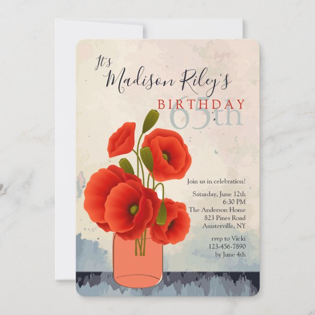 Red Poppies in Mason Jar Invitation (Front)