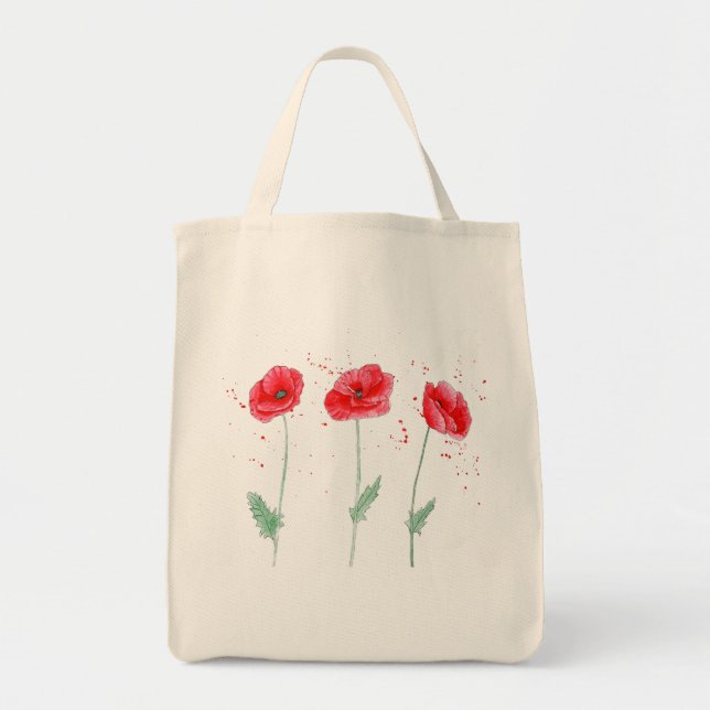 Red Poppies in Watercolors Tote Bag (Front)