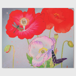 RED POPPIES JAPANESE COLLAGE Wrapping Paper