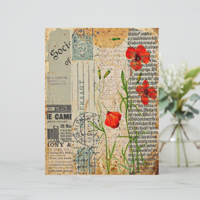 Red poppies junk journal collage (Standing Front)