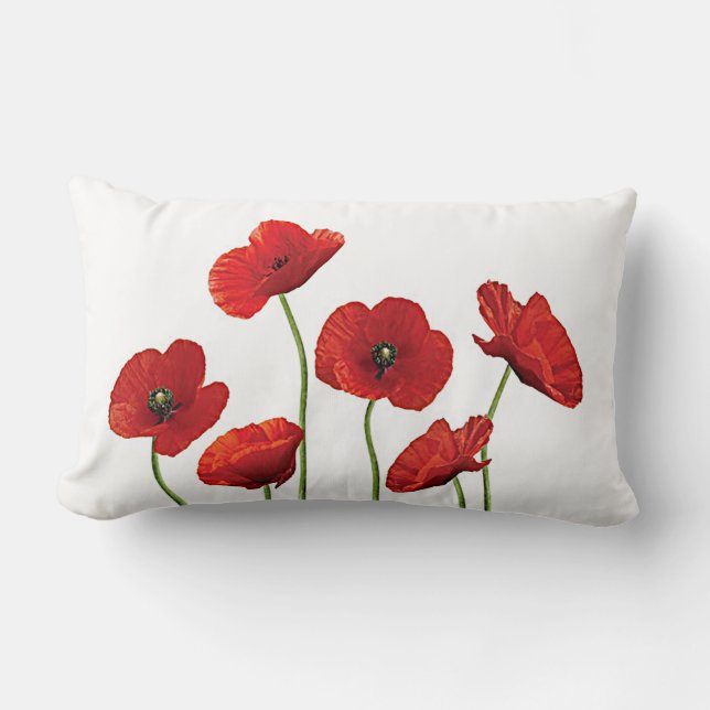 Red Poppies Lumbar Pillow (Front)