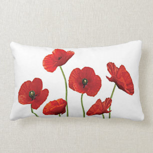 Red Poppies Lumbar Pillow