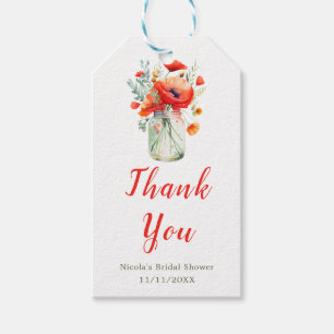 Red Poppies Mason Jar Bridal Shower Gift Tags