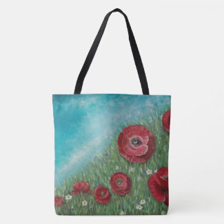 Red Poppies on a Hill Tote Bag