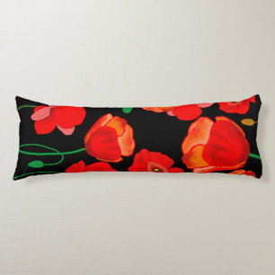 Red poppies on black background illustration  body pillow