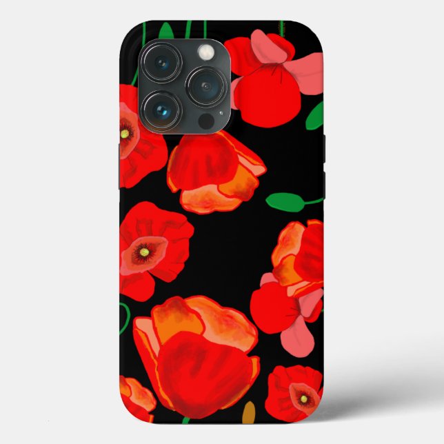 Red poppies on black background illustration  Case-Mate iPhone case (Back)